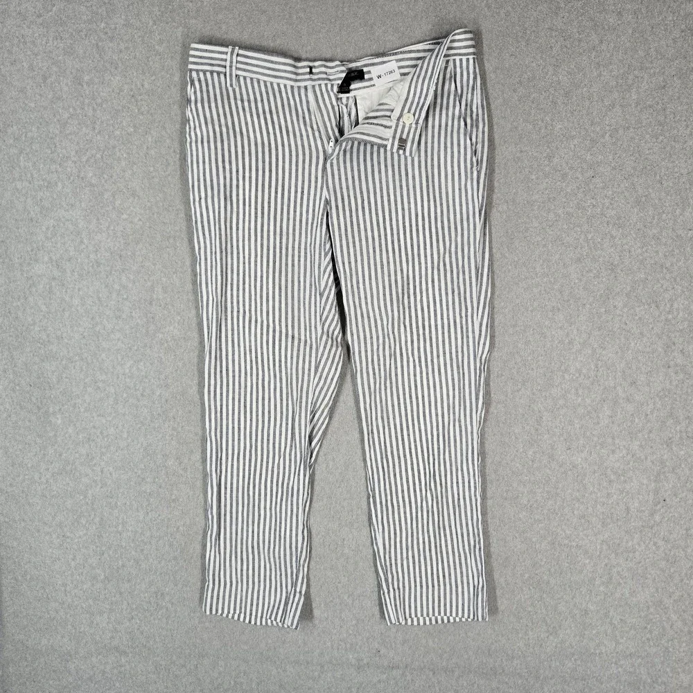 Banana Republic Women Pants 6 White Cotton Linen Striped Dress Pants Avery Slim